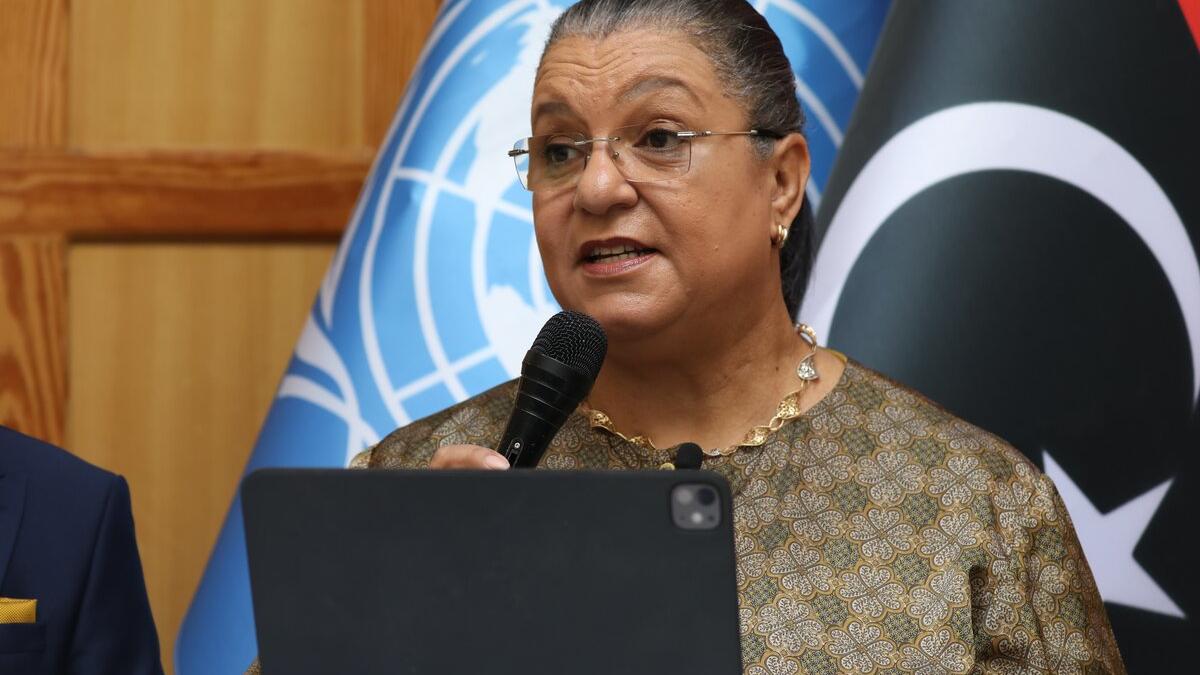 الممثلة الخاصة للأمين العام السيدة هانا تيتيه أثناء إلقائها الكلمة الافتتاحية للمعرض