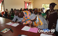 Community leaders in Danane signing recommendations at the end of an UNOCI-sponsored workshop on the prevention of rural land ownership conflicts (Danane, June 2016)