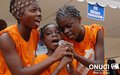 Young girls singing for peace during UNOCI's forum in Treichville (Abidjan, September 2007)