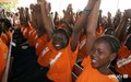 United for peace : the slogan of school children in Bouaké at a sensitisation caravan organised by UNOCI (January 2008)